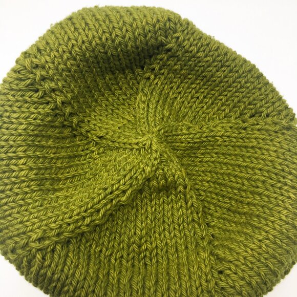 Handknitted Cotton Avocado Green Stretchable Ribbed Edge Slouchy Hat - Picture 11 of 16